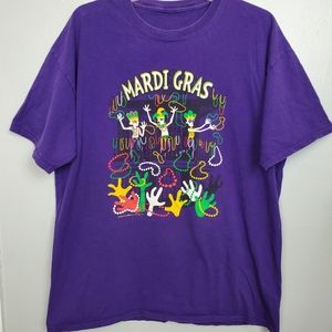 VTG Unisex Mardi Gras Beads Party Parade Graphic Tee T-Shirt Size L/XL Purple